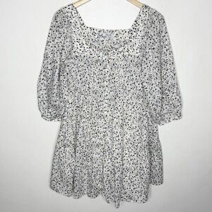 Rails Pippa Square Neck Puff Sleeve Tiered Mini Dress Watercolor Buds Size Small
